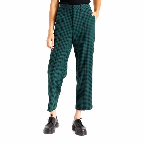 Brixton Pants - Brixton Green Plaid Checkered Retro Ankle Trousers Crop Work Pant Preppy Size 26